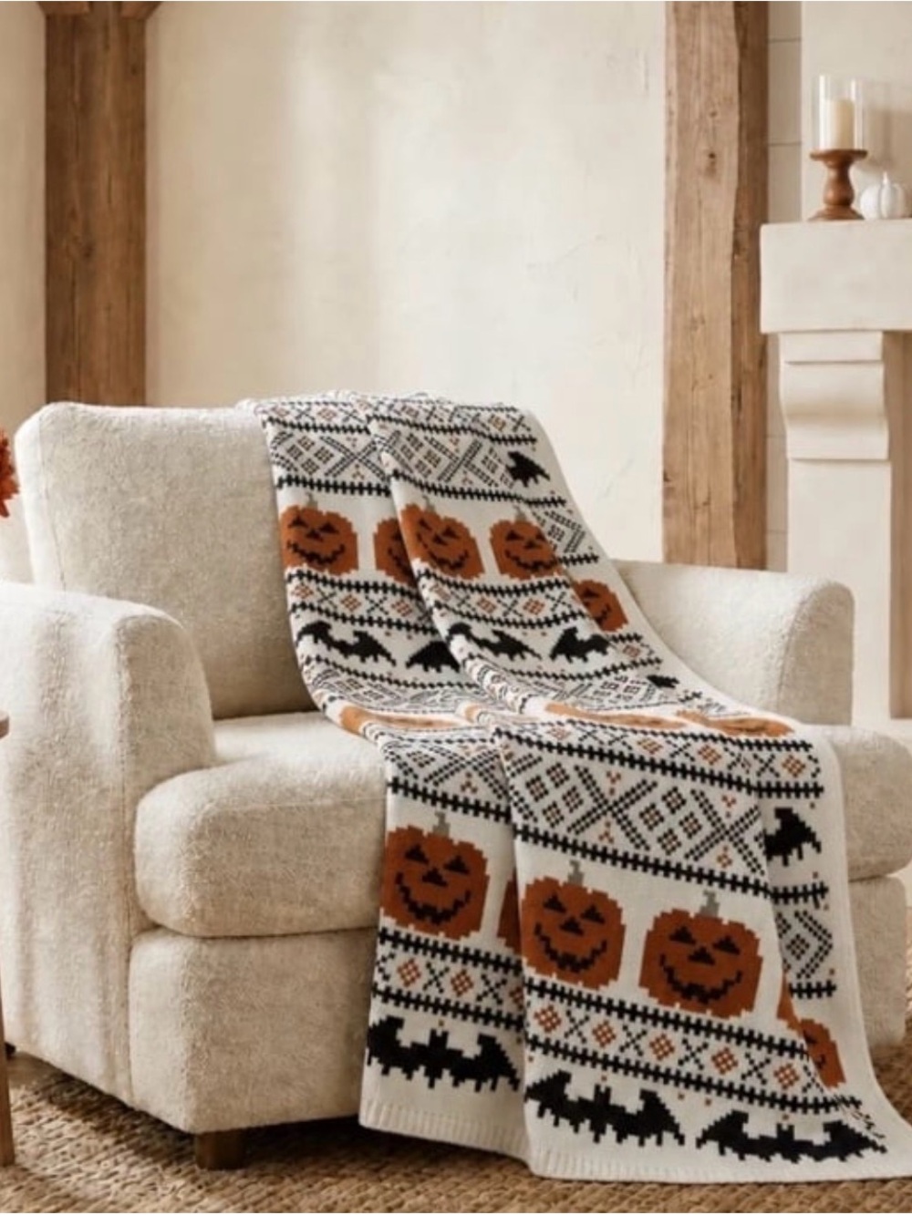 My Texas House Halloween Pumpkin Bats Cotton Knit Throw Blanket
